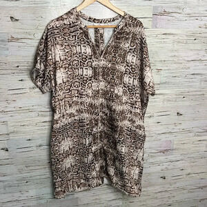 Halston brown white dress size  large snake skin